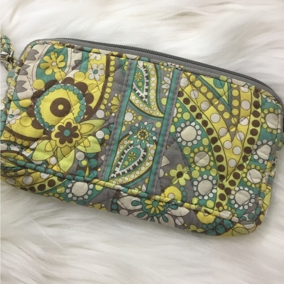 Vera Bradley larger wristlet green gray yellow turquoise brown - Picture 4 of 9